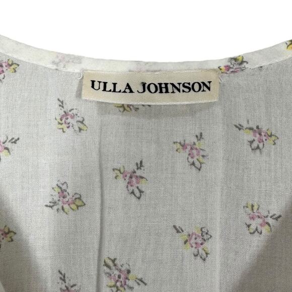 Ulla Johnson Mae Blouse 4 Floral Print Cotton Eyelet Cap Sleeve Top White Spring - Picture 5 of 6